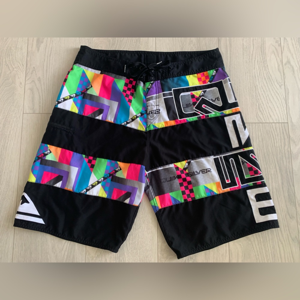 Rare VTG Quiksilver Mo Massive Slater Neon 2009 Retro Surf Board Shorts 36 EUC